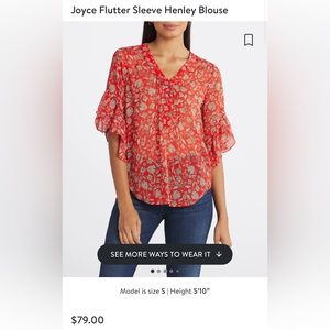 Vince Camuto Flutter Sleeve Henley Blouse XS
